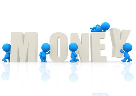 3D man with word Money isolated over a white background
