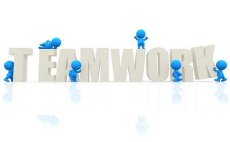 3D men with word teamwork isolated over white