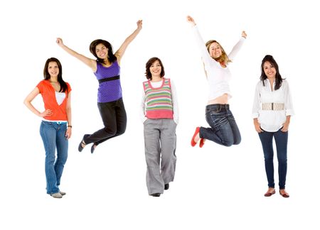 Happy group of women isolated over a white background