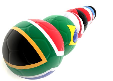 3D footballs with flags of different countries isolated over a white background