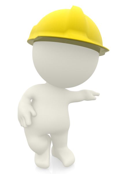3D construction worker with a helmet isolated over a white background