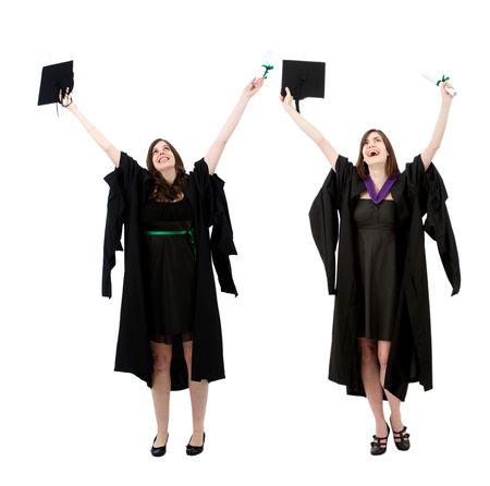 Happy graduated women isolated over a white background