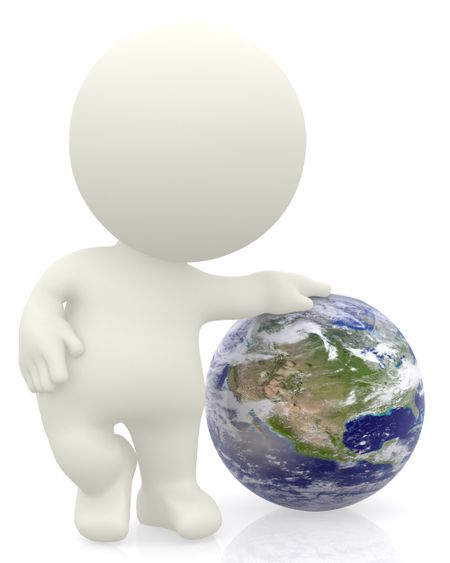 3D person with the Earth isolated over a white background