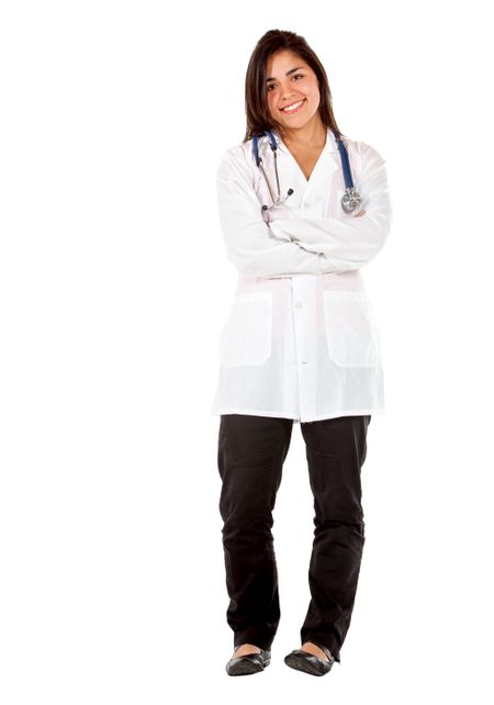 Female doctor smiling - isolated over a white background