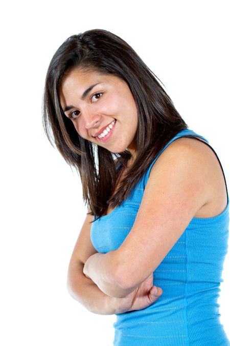 Casual woman smiling isolated over a white background