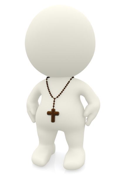 Religious 3D person wearing a rosary - isolated over a white background