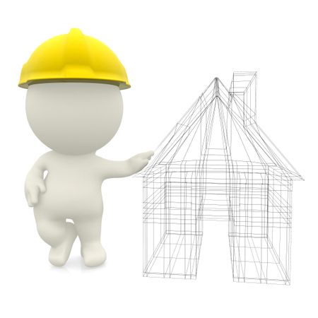 3D engineer with a house sketch isolated over a white background