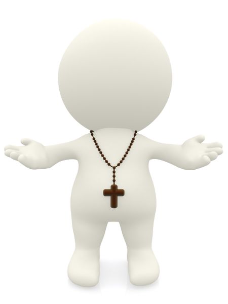 Religious 3D person wearing a rosary - isolated over a white background