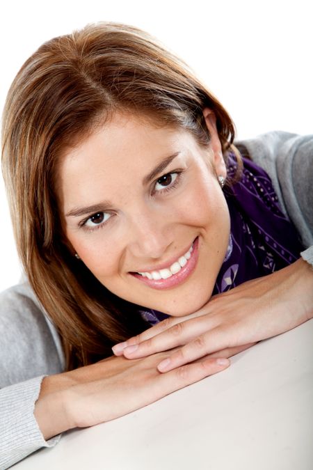 Beautiful woman portrait isolated over a white background