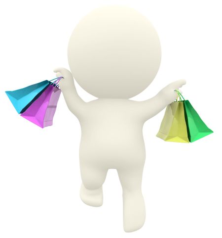 3D man jumping with shopping bags isolated over a white background