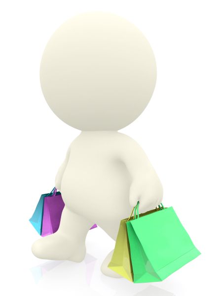 3D man walking with shopping bags isolated over a white background
