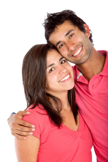 Lovely young couple isolated over a white background