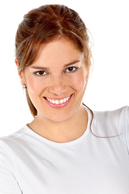 Beauty portrait of a woman smiling isolated over a white background
