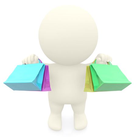 3D man with shopping bags isolated over a white background