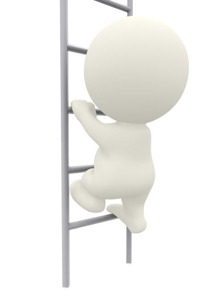 3D man climbing a ladder isolated over white