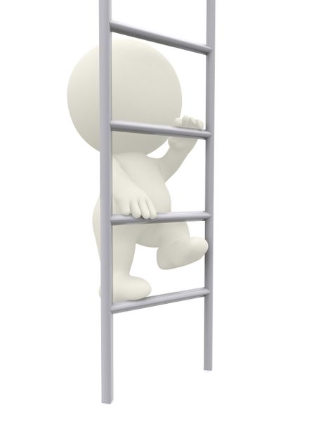 3D man climbing a ladder isolated over white