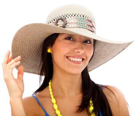 Summery woman wearing a hat isolated over white