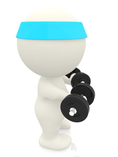 3D person lifting free weights isolated over a white background