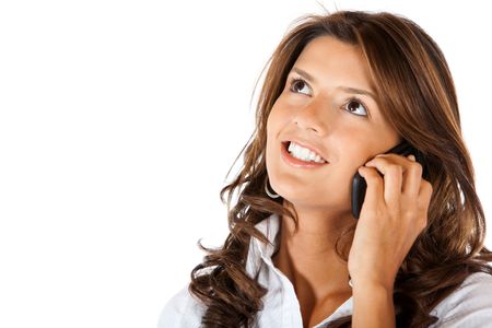 Business woman talking on the phone isolated over a white background
