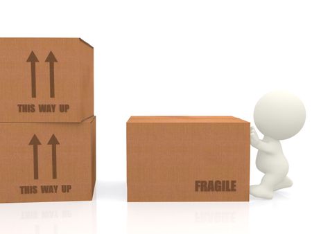 3d person moving boxes around - isolated over a white background
