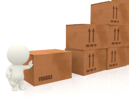 3d person leaning boxes isolated over a white background