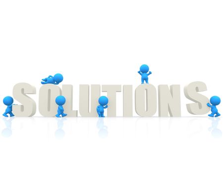 3D people around the word "solutions" isolated over a white background