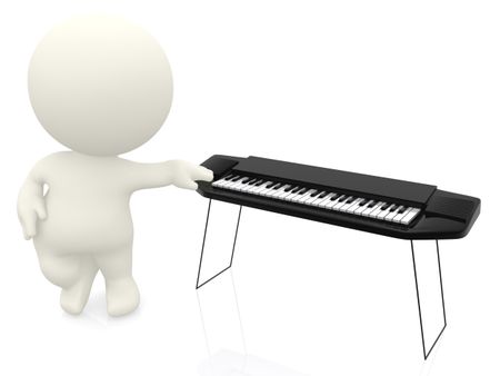 3D man with hand on keyboard isolated over a white background