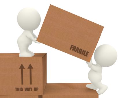 3d people moving boxes around isolated over a white background
