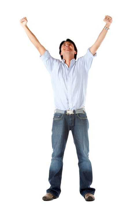 Successful man with arms opened isolated over a white background