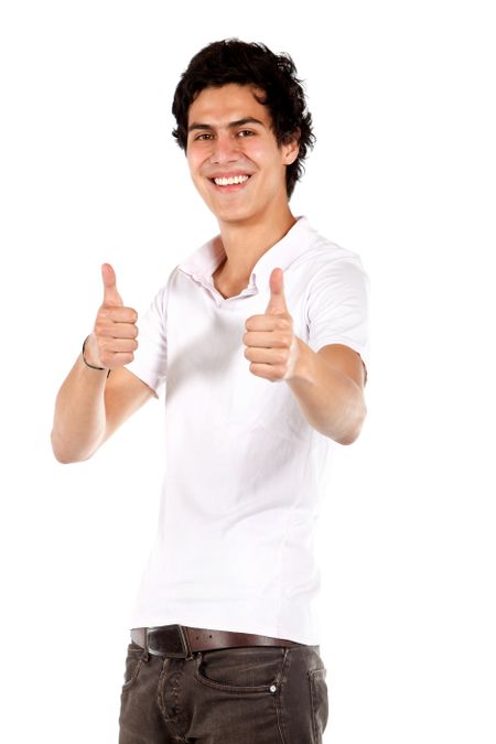 Man with thumbs up isolated over a white background
