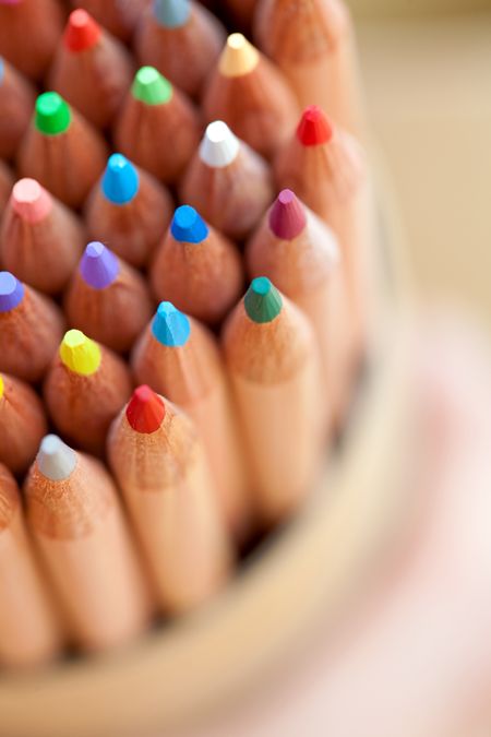 Closeup of wooden color pencils