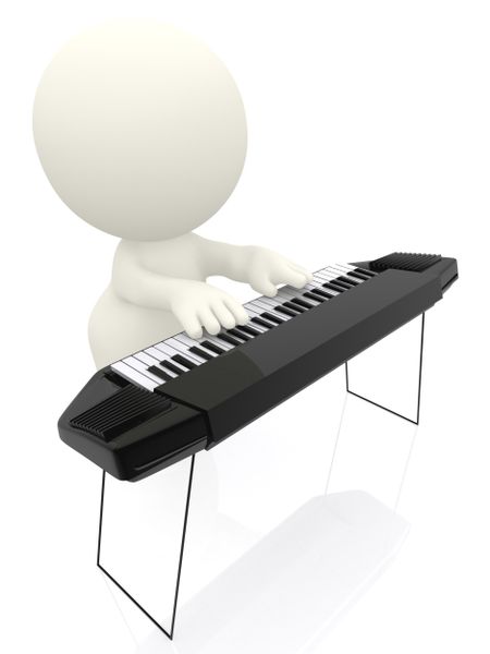 3D man playing keyboard isolated over a white background