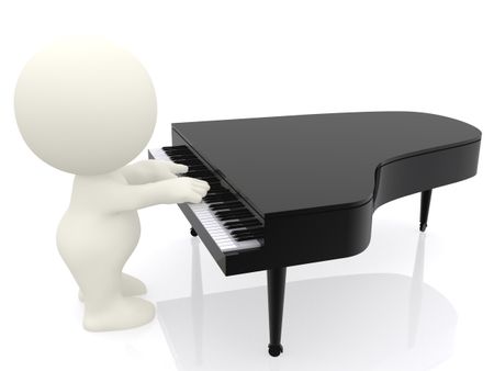 3D man playing piano isolated over white a white background