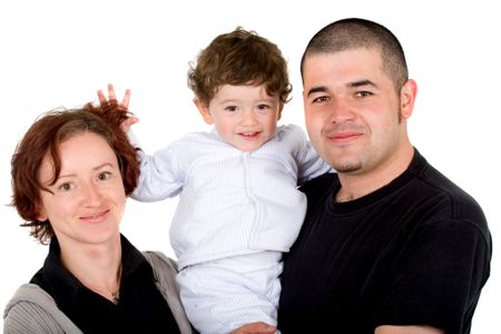 happy family portrait over a white background