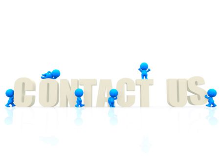 3D group of people around the word contact us  isolated over a white background