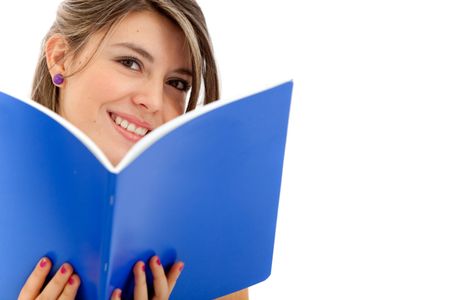 beautiful-female-student-holding-notebook-isolated-49937296 Beautiful female student holding a notebook isolated over white