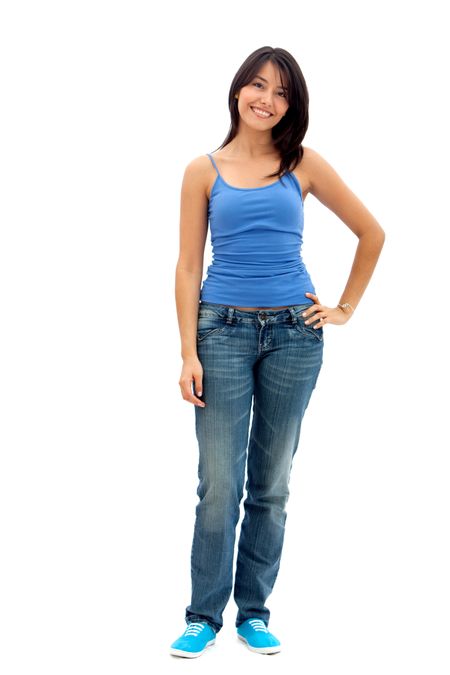 Casual woman smiling isolated over a white background