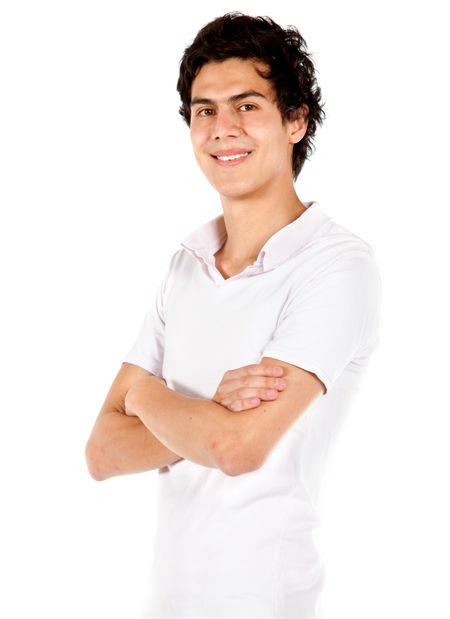 Casual young man smiling isolated over a white background