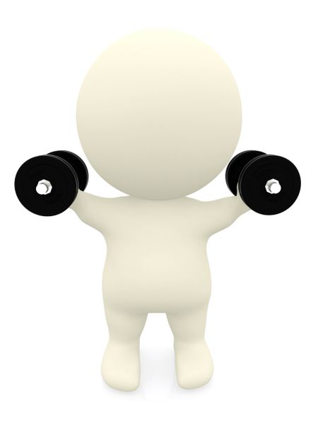 3D person lifting free weights isolated over a white background