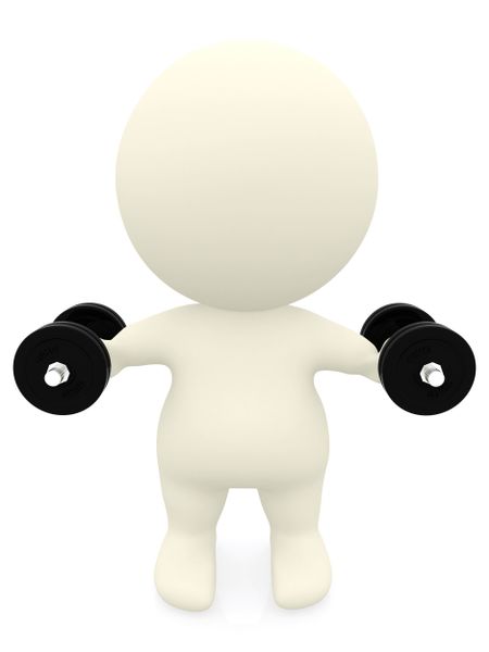 3D person lifting free weights isolated over a white background