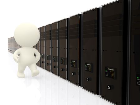 3D person walking along servers isolated over a white background