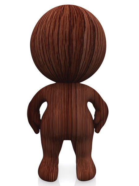3D dark wooden person isolated over a white background