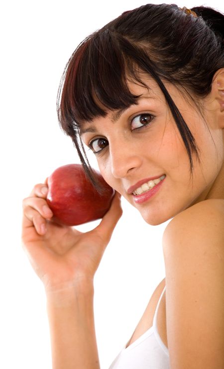 beautiful girl with an apple on her hand - concept is diet and nutrition