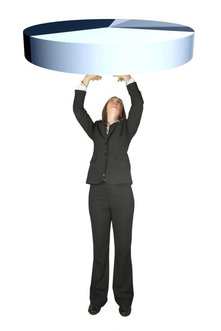 business woman lifting a pie chart up