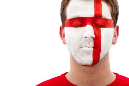 Portrait of a male with a british flag painted on his face