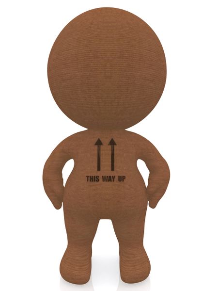 3D cardboard person isolated over a white background