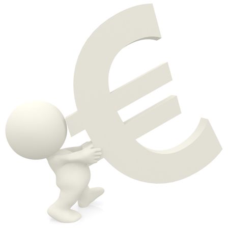 3D person carrying a euro sign isolated over a white background