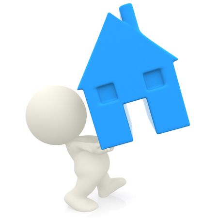 3D person carrying a house isolated over a white background