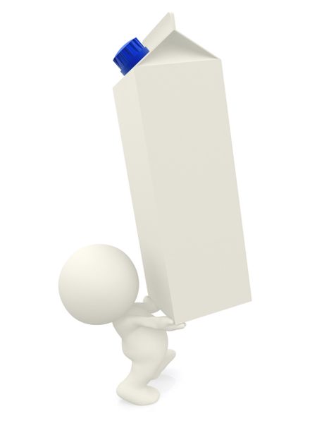 3D person carrying a milk carton isolated over a white background