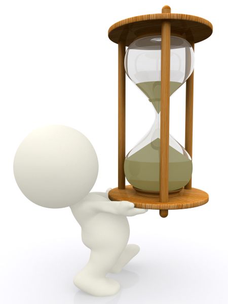 3D person carrying a sand clock isolated over a white background